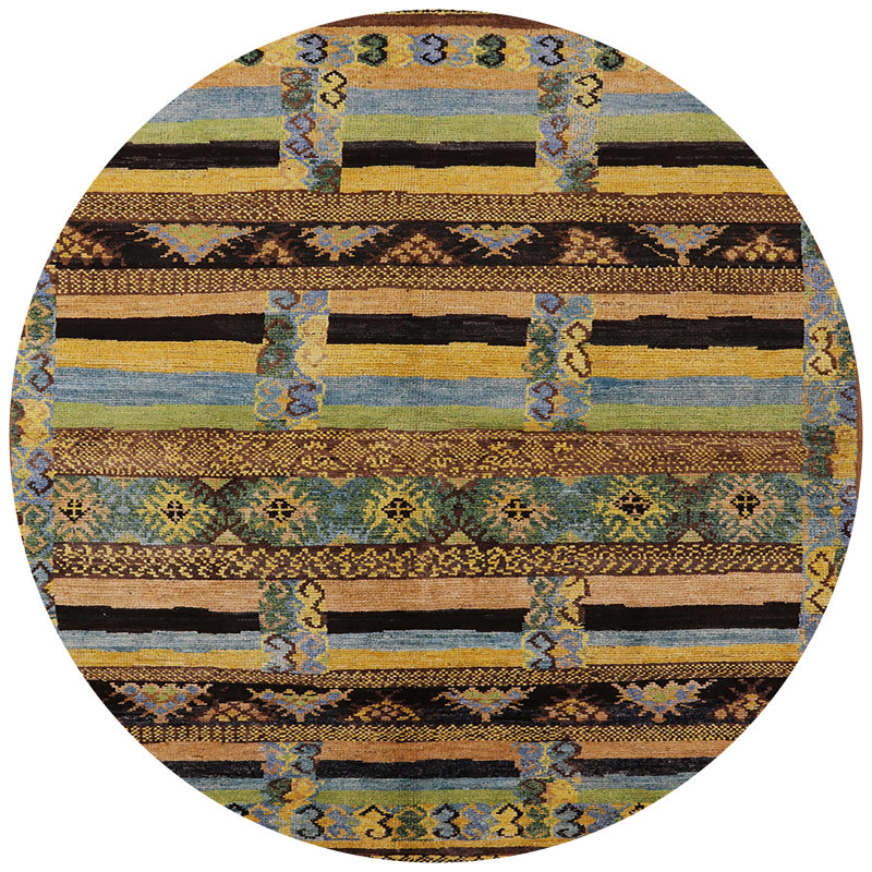 Tapis bleu / vert / jaune Crete, Rond 6 pi