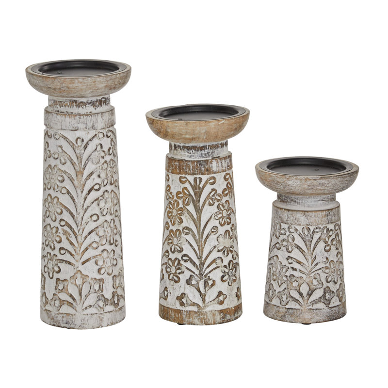 Ensemble de porte-bougie brun clair en bois de manguier