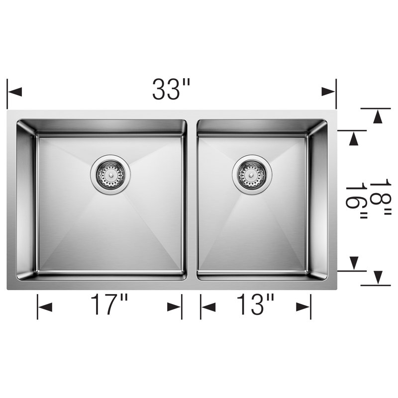 Blanco Quatrus 33" L X 18'' W Double Bowl Stainless Steel Undermount Kitchen Sink