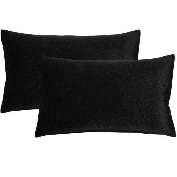 Housses de coussin en velours doux Francesca, ensemble de 2 housses de coussin, 12 x 20 pouces rectangulaire pour fauteuil de canapé, noir