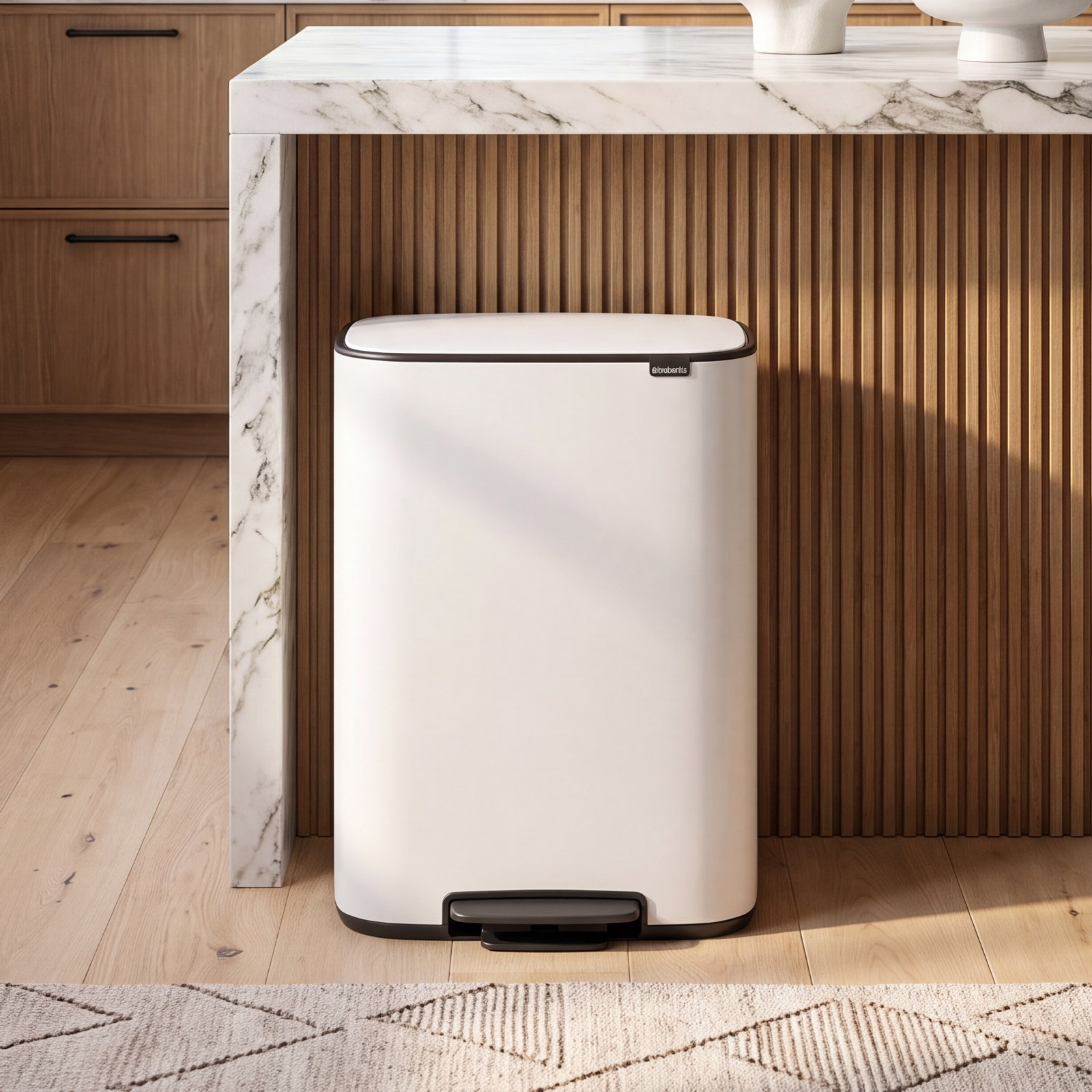 Brabantia Bo 16gal Step-On Trash Can, White