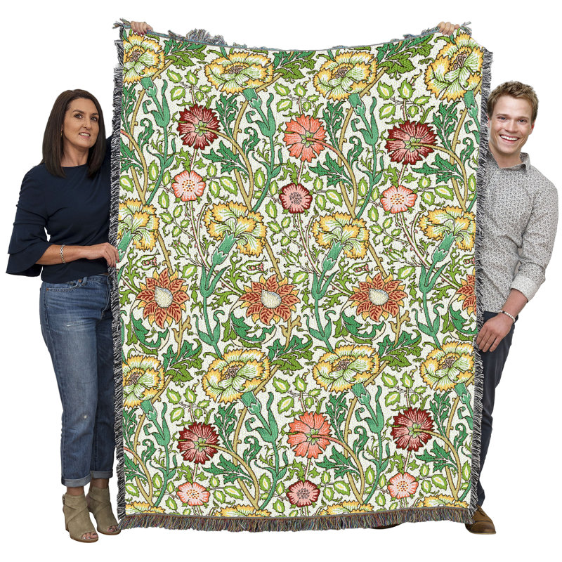 Couverture Pure Country Weavers William Morris rose et rose printanière - Artisanat - Tapisserie cadeau tissée en coton - Fabriqué aux États-Unis (72 x 54)