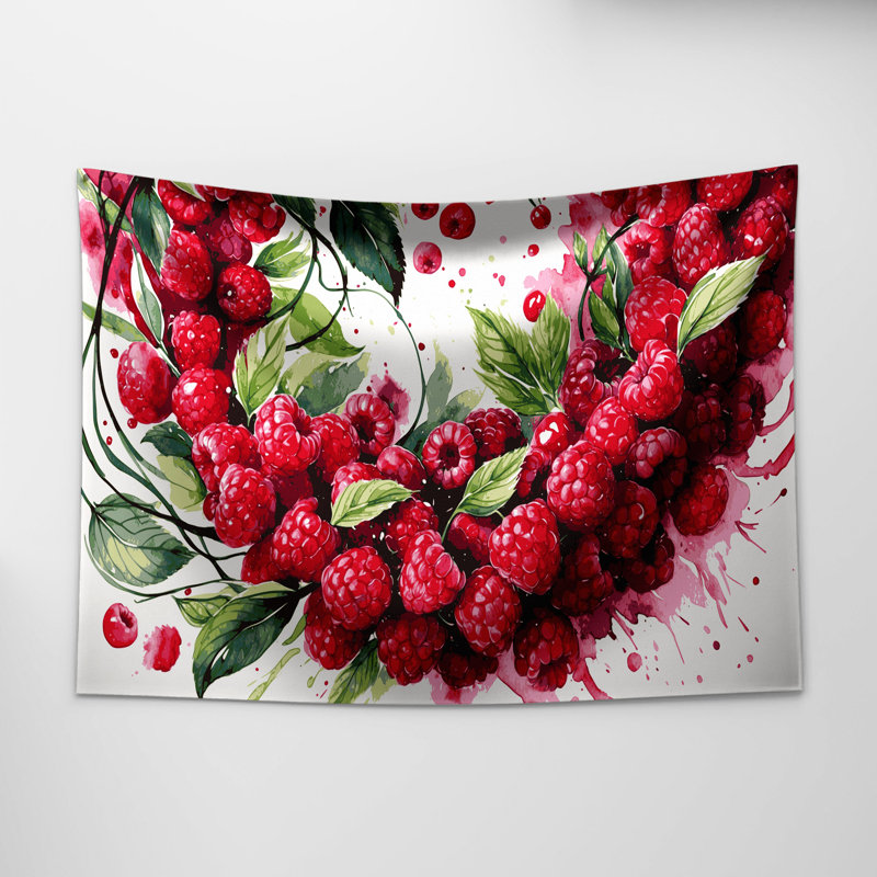 Tapisserie murale fruit framboise rouge, 68 po x 80 po
