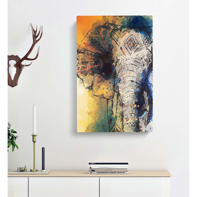 Indian Elephant In Abstract - Wrapped Canvas Print, 60cm H x 40cm W x 3cm D