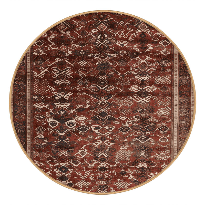 Machine Washable Persian Brown Area Rug, Round 6'