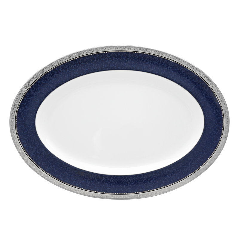 Noritake Odessa Cobalt Oval Bone China Platter, 16" W x 16" D, Gold