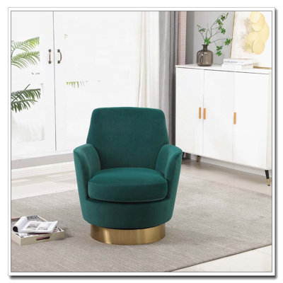 Fauteuil demi-tonneau pivotant avec base en acier inoxydable doré