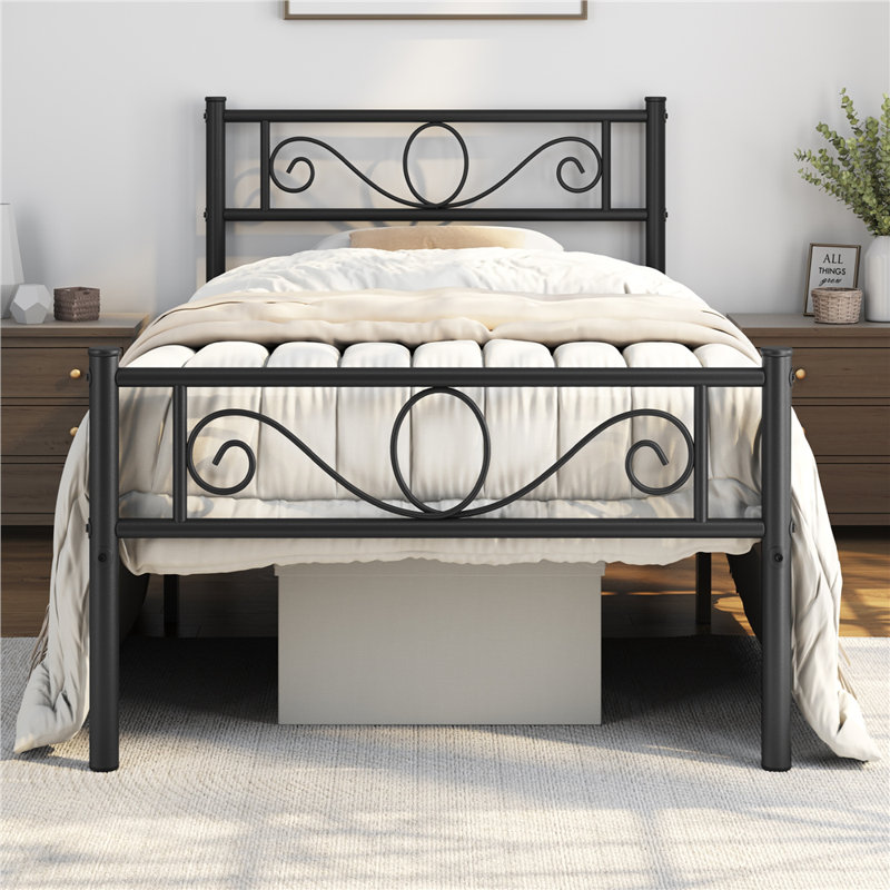 Metal Bed Frame with Headboard/Under-Bed Storage, Single (3'), Black
