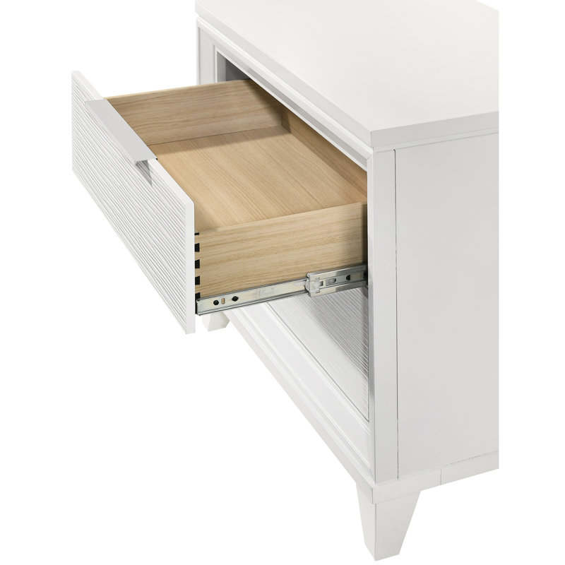 Table de chevet blanche moderne à 2 tiroirs avec finition texturée, pièce de rangement contemporaine pour chambre à coucher, hauteur moderne de 26,3 po, blanc, tiroir, table de chevet, style, pièce en bois