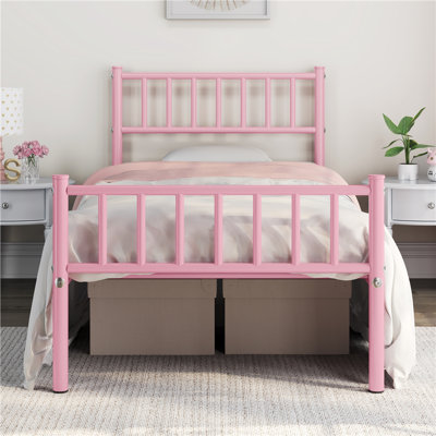 Minimalist Metal Bed Frame with Slatted Headboard