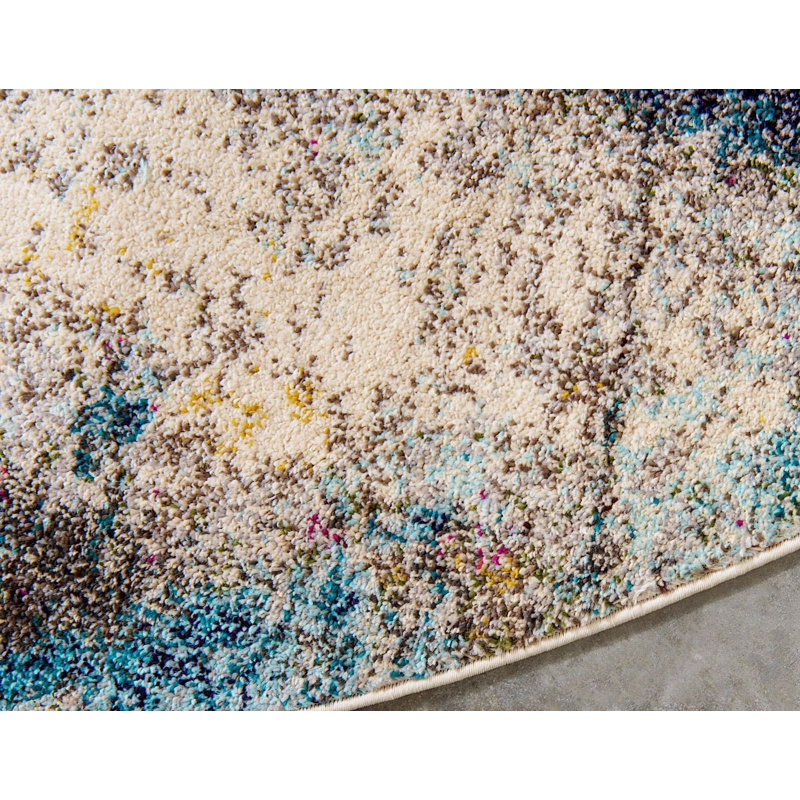 Tapis beige à motif abstrait Keimar, Rond 8 pi