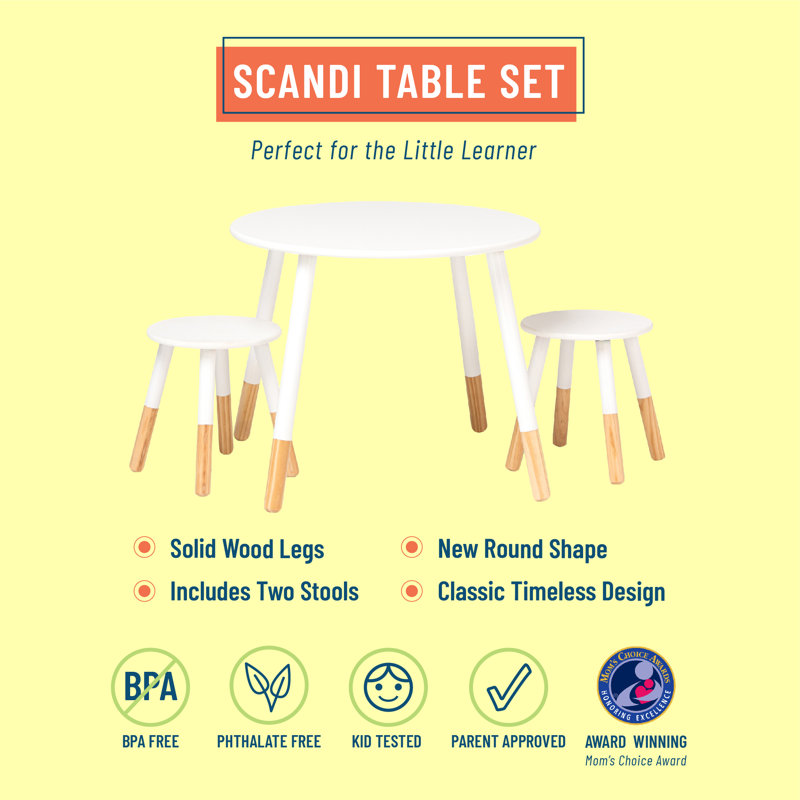 Scandi White and Natural Solid Wood Kids Table and Chair Set