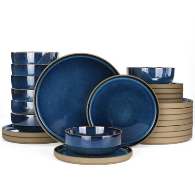24 Pieces Stoneware Dinnerware Set, Plates And Bowls Set For 8