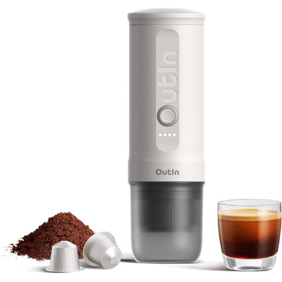 Machine à expresso électrique portative OutIn Nano, cafetière de voyage pour camping, cafetière de voiture auto-chauffante avec USB-C, avec café moulu et capsule NS pour véhicule récréatif, randonnée, bureau