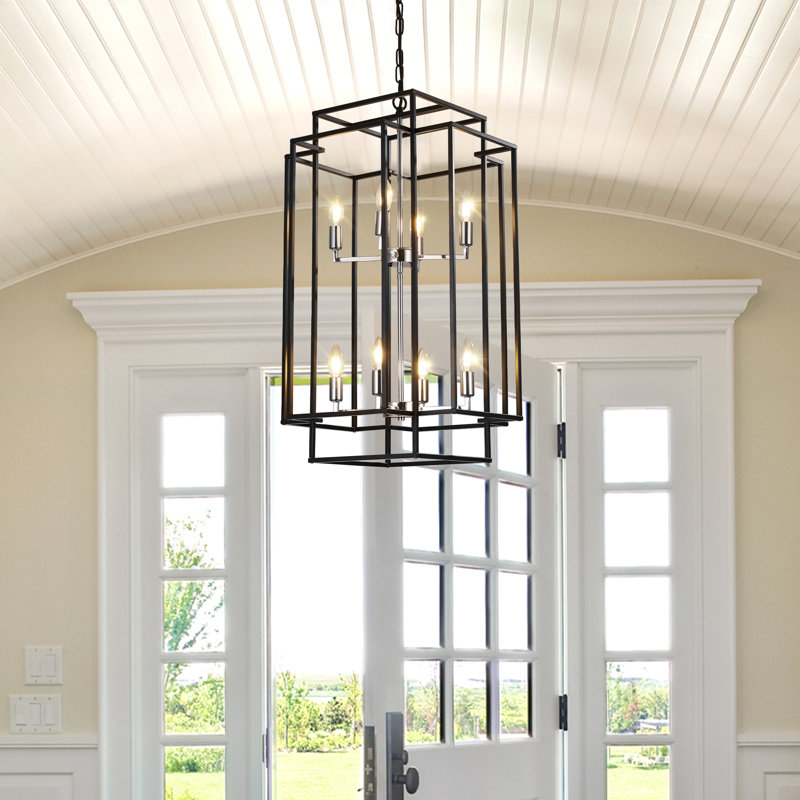 Lustre suspendu géométrique noir moderne 18 lumières 18 ", cadre en métal industriel, lumière suspendue réglable
