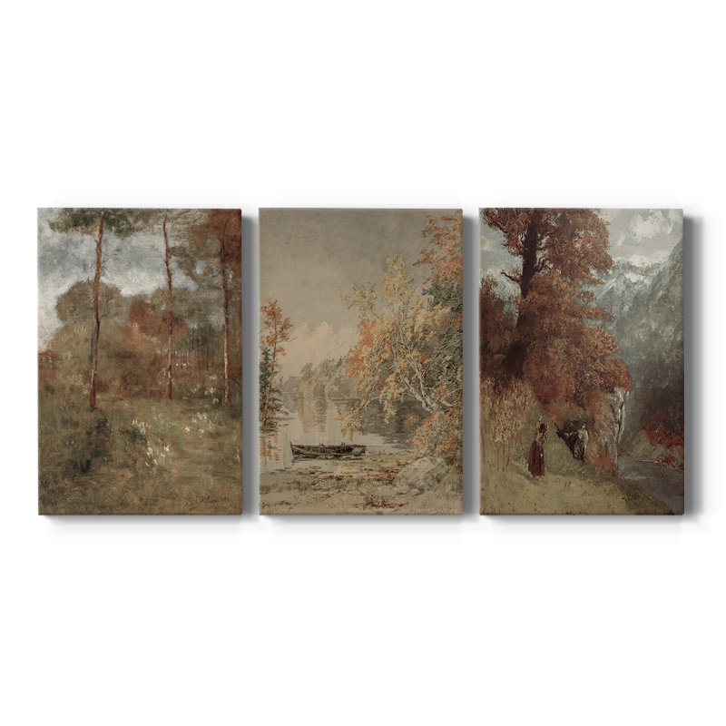Paysage rétro CLXV - Toile tendue avec châssis sur mesure - 3 pièces, H 18 po x l 36 po