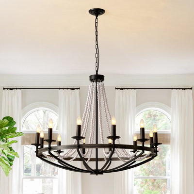 40.6" W 12-Light Dimmable Wagon Wheel Chandelier