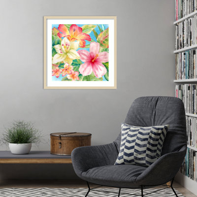 «Tropical Island Florals» par Cynthia Coulter, reproduction d'art encadrée sur bois
