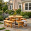 43.3" 8-Person Wooden Picnic Table with 4 Built-in Benches-131279684