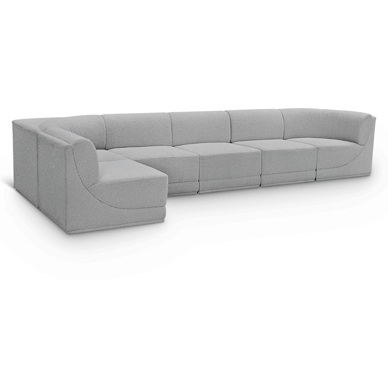 Canapé modulaire rembourré 6 pièces Ollie, Tissu gris bouclé
