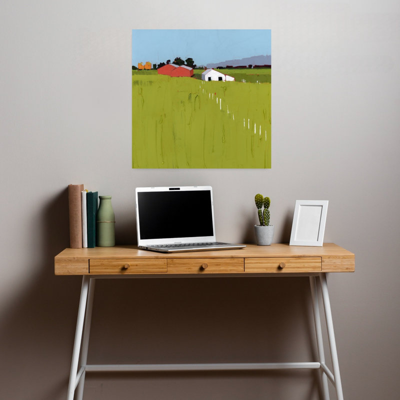Fenceline, art abstrait contemporain au printemps, H 18 po x l 18 po