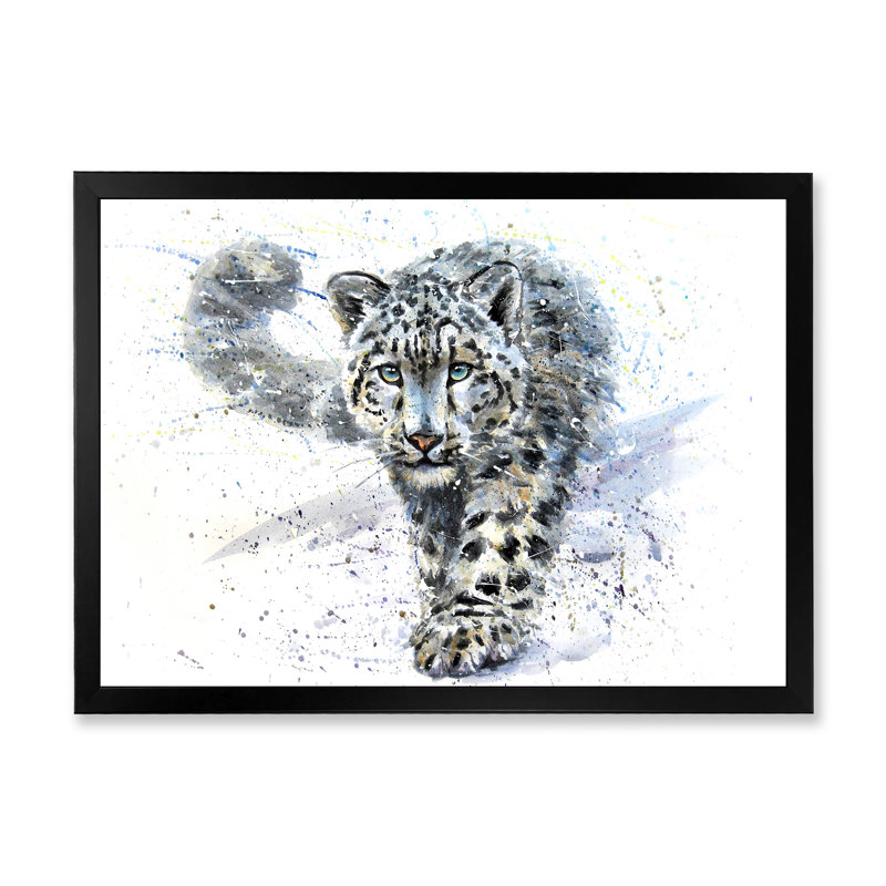 Snow Leopard - reproduction de cadre flottant sur toile, Cadre noir, H 8 po x l 12 po x P 1 po
