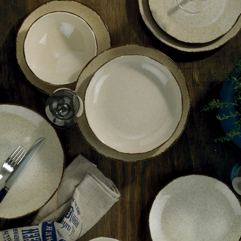 Walter 24 Piece Porcelain China Dinnerware Set - Service for 6, Cinnamon