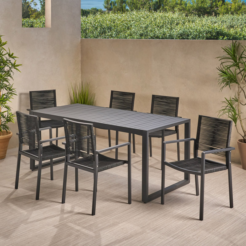 Hussain Rectangular 6 - Person 70 long Dining Set, Black/Gray