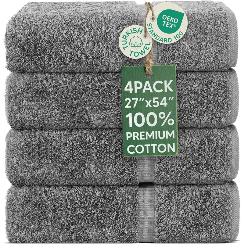 Turkish Linens | Hotel & Spa Quality 100% Cotton Premium Turkish Towels | Soft & Absorbent (4-Piece Bath Towels, Gray)