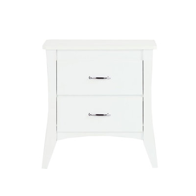 Rectangular Night Table With 2 Drawers In White Finish And Metal Glide Side White Nightstand Two Stop Included