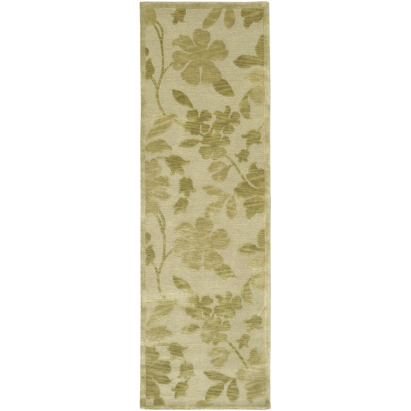 Jamaris Hand-Knotted Wool Beige/Green Area Rug, Runner 2'6" x 10'