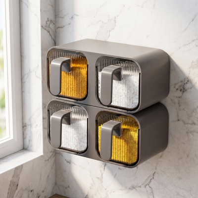 Wall-Mounted 4-Compartment Spice Rack: Moisture-Resistant Kitchen Storage Plastic Container Shelf