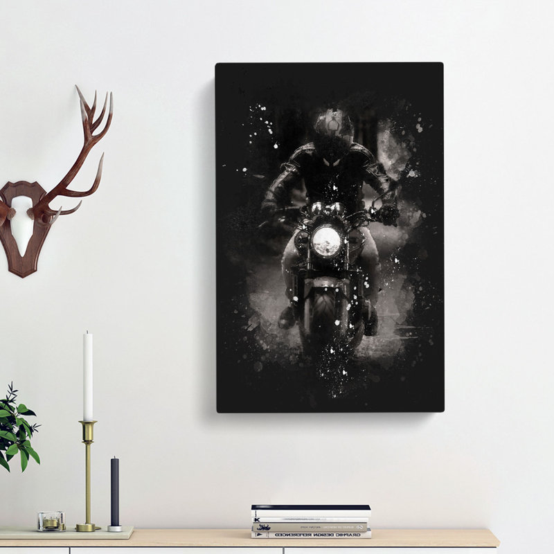 Motorbike Rider In Sepia - Wrapped Canvas Painting, 76cm H x 50cm W x 3cm D