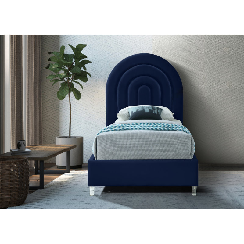 Barthel Upholstered Platform Bed, Navy Velvet, Twin