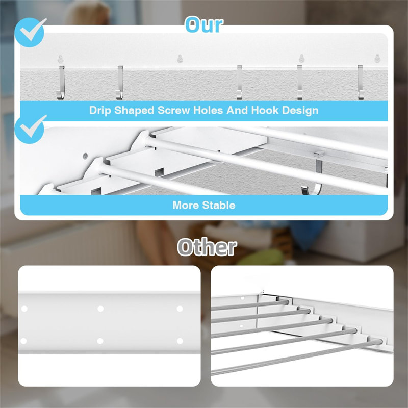 Séchoir à vêtements mural - 23,6 po de largeur, capacité de 60 lb