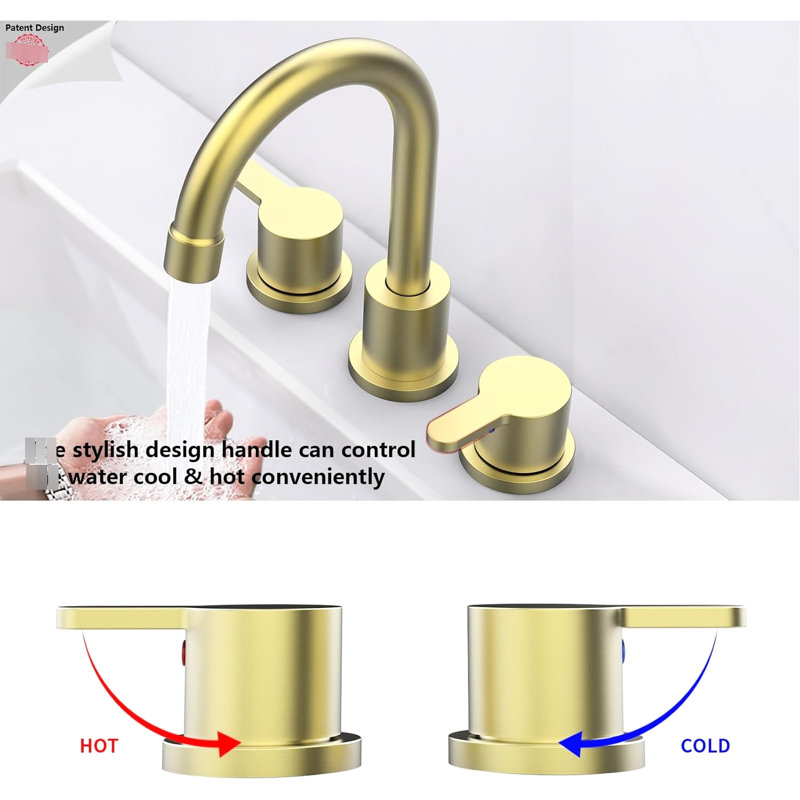8 Inch 2 Handle Bathroom Sink Faucet With Pop Up Drain, Brushed Gold, 360 Swivel Spout, Lead - , Easy To Clean, Suitable For Laundry Room And Washroom Installation,