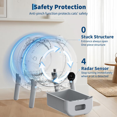 Litière à nettoyage automatique pour chat - Très grande capacité de 76 L pour plusieurs chats - Capteurs de sécurité évolués contrôlés par l'application - Comprend un plateau lavable et un rouleau de sac à ordures - Gris clair