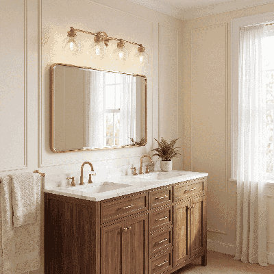 Besima 4-Light Hammered Glass Dimmable Vanity Light