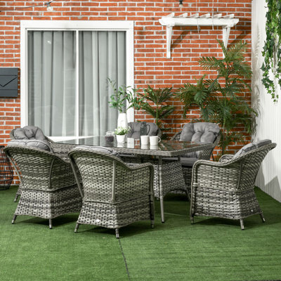 Charlen 6 - Person Patio Dining Set Umbrella Hole Included Rectangular Table with Cushions Included