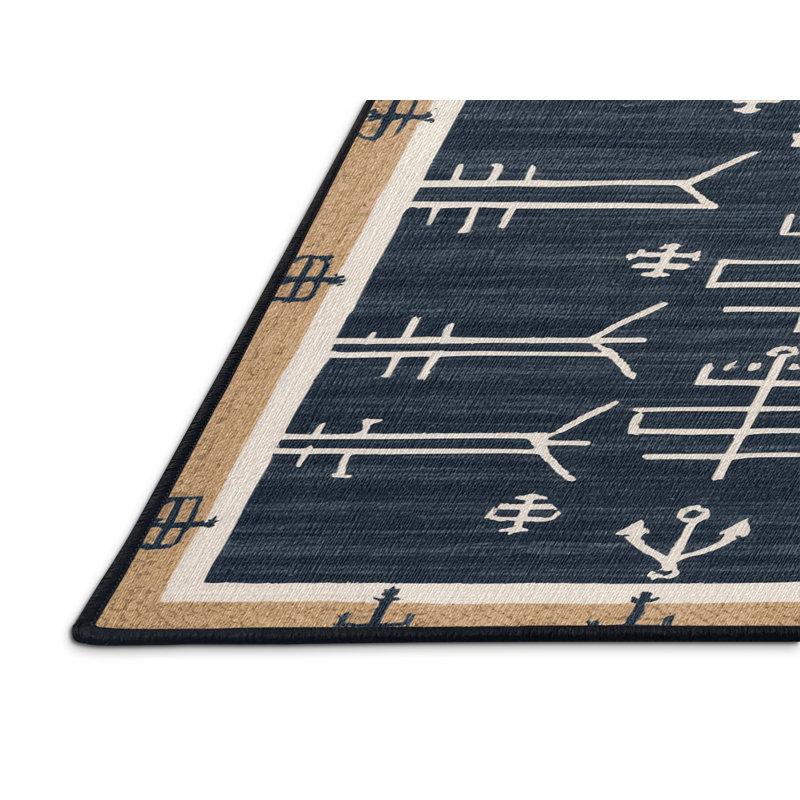 Washable Minimalist ships Nautical Area Rug, Rectangle 6' x 9'