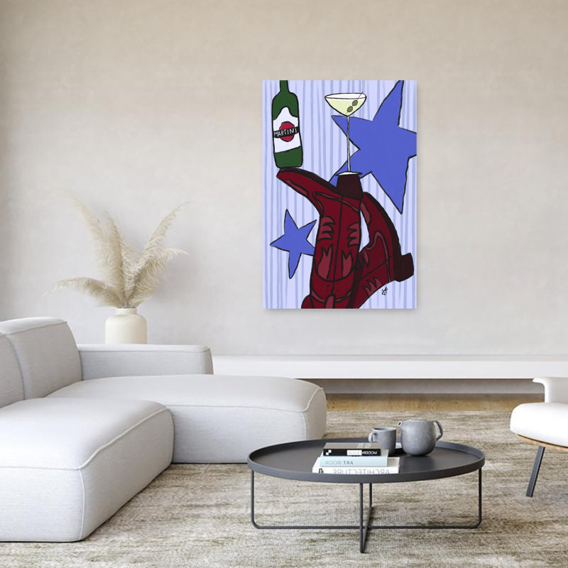 Martini, bottes et étoiles, paysage abstrait rétro, art mural, 60" H x 40" W