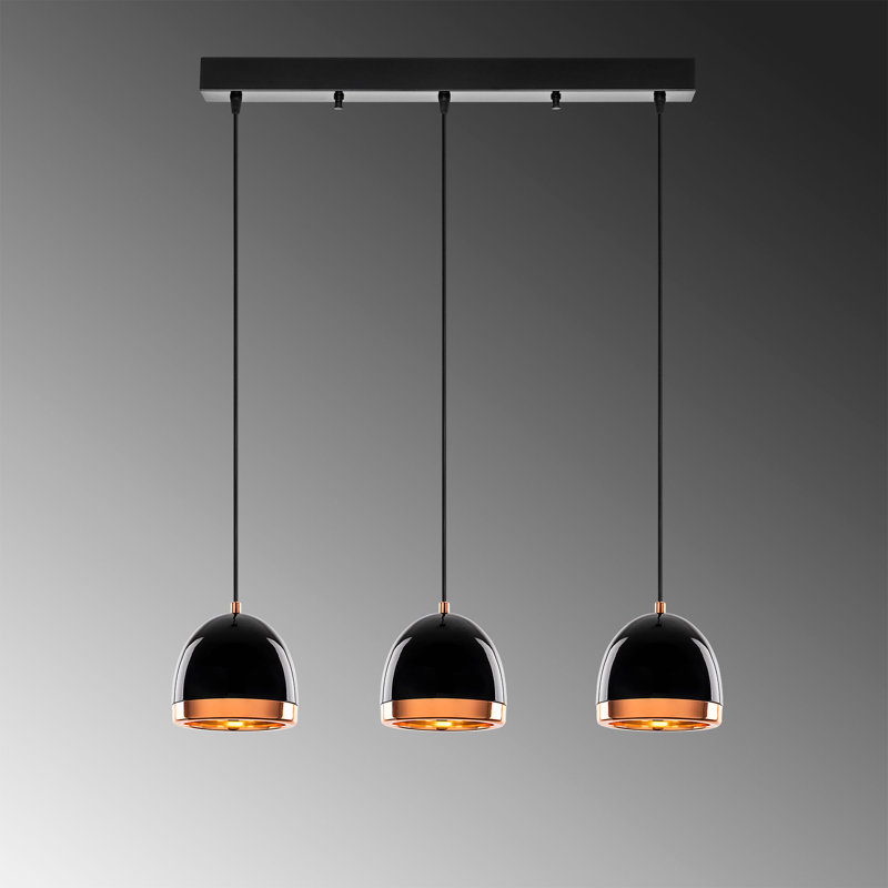Luminaire suspendu en forme de dôme à 3 lumières pour îlot de cuisine, Noir
