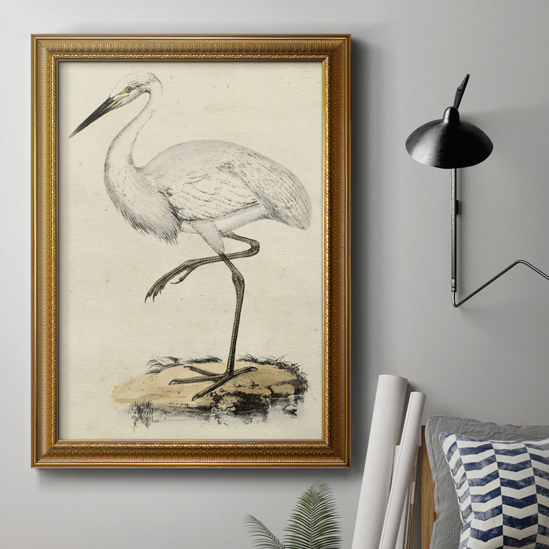 Toile encadrée de qualité supérieure embellie Antique Heron III (ASH) - prête à être accrochée, H 20 po x l 16 po x P 2,5 po