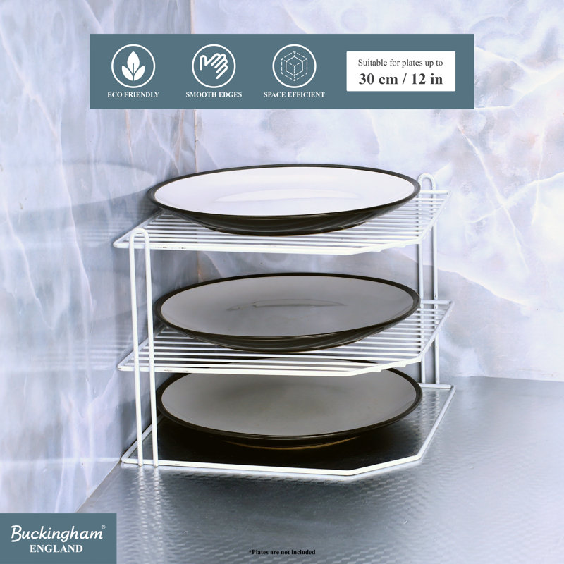 Buckingham 3 Tier Corner Plate Rack Kitchen Cupboard Storage Organiser 28 Cm, White