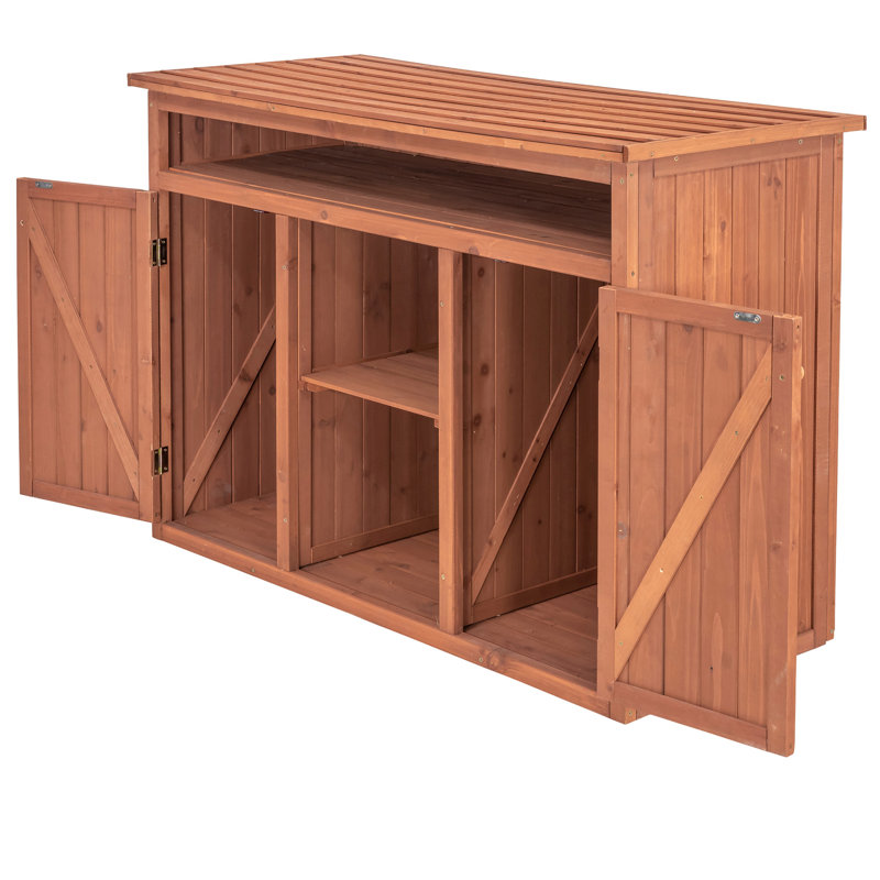 Medium Brown Solid Wood Display and Hideaway Storage Cabinet