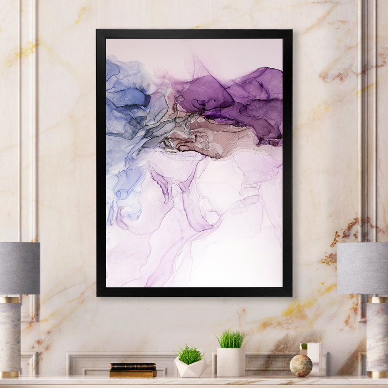 Impression de luxe sur toile marbrée de bleu mauve - impression sur toile moderne, Toile avec cadre photo noir