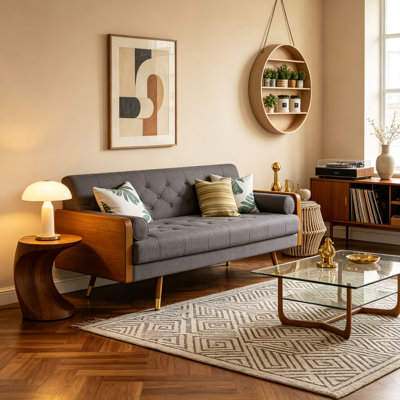 Aidan Mid Century Modern Tufted Fabric Sofa