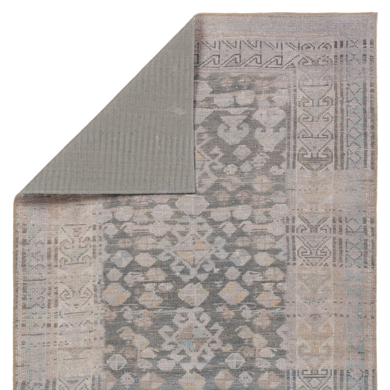 Tapis oriental gris en polyester tissé à la machine lavable à la machine, Rectangle 3 pi x 5 pi
