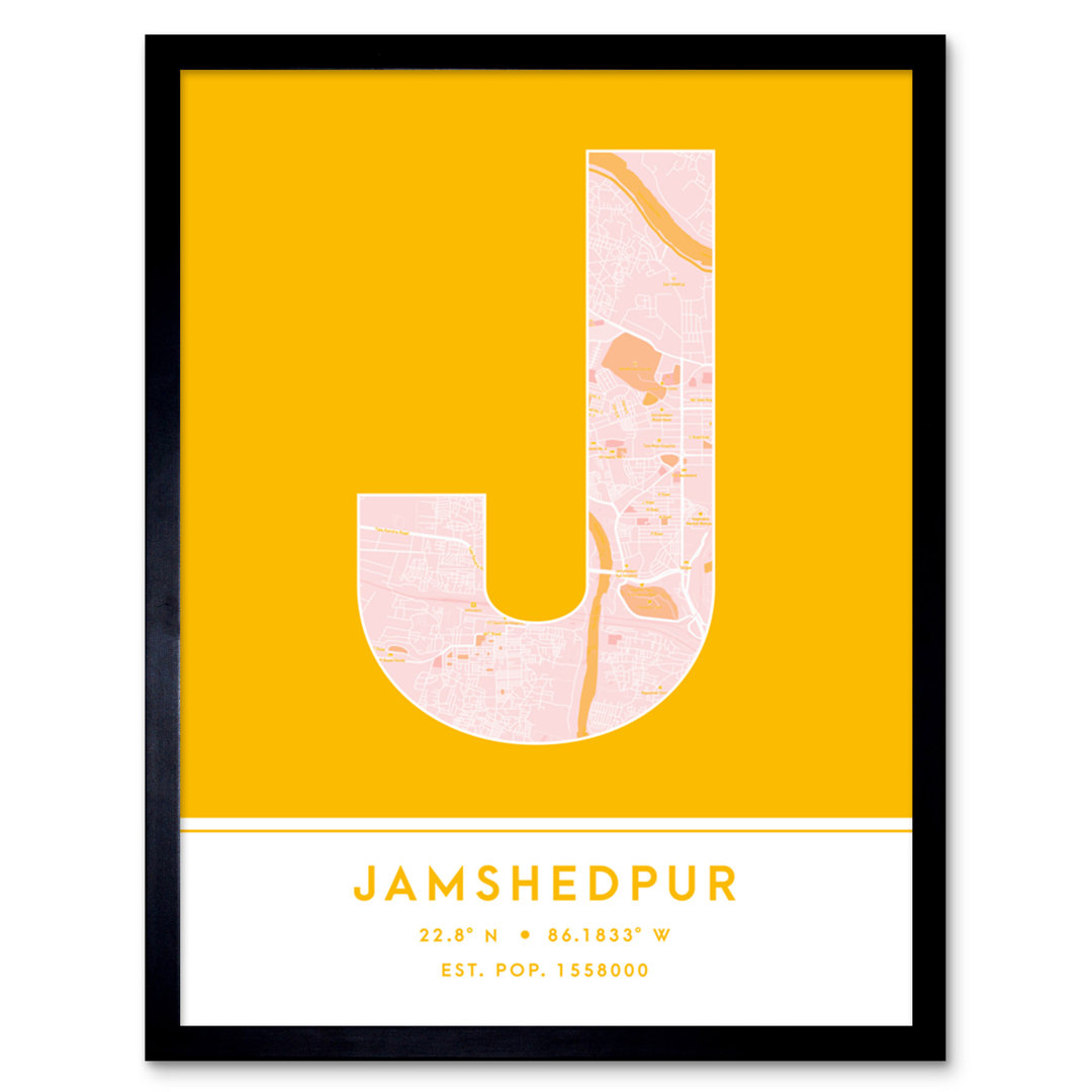 Jamshedpur City Map Jamshedpur Yellow - Single Picture Frame Typography