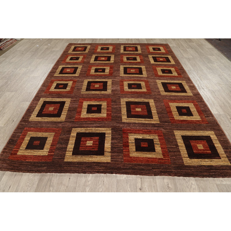 Tapis décoratif en laine de conception unique 6 pi 6 po x 9 pi 2 po noué à la main New Age